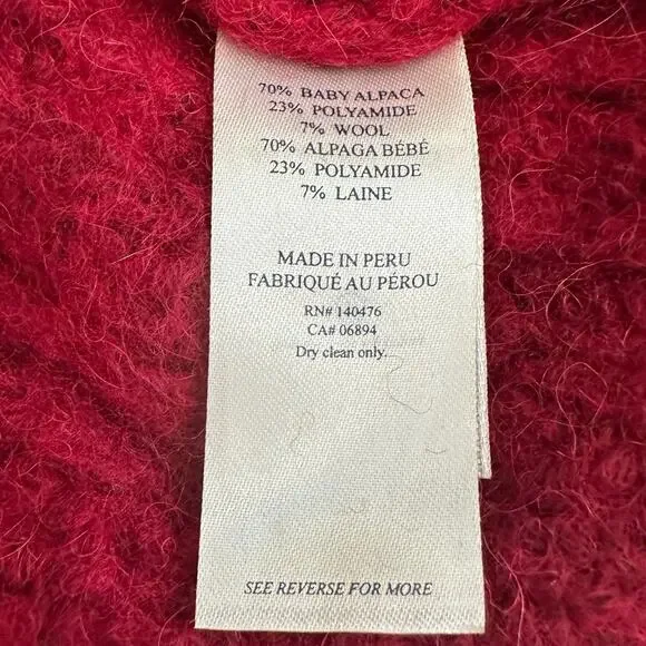 Faherty Aria Sweater, Burgundy Knit, 70% Baby Alpaca 7%Wool, Made In Peru Sz XL - Picture 7 of 7